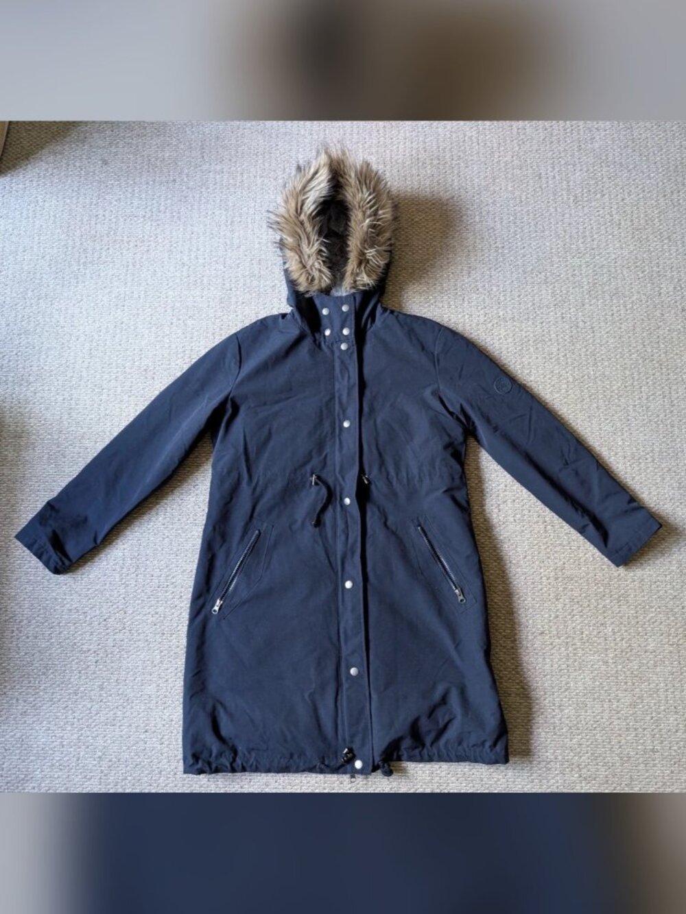 Seraphine Navy Maternity Winter Parka Fur Hood Size 4